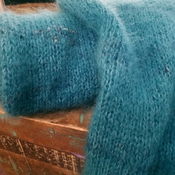 Buy EmiScarf (mohair) online | Maschenfein.com New Hand Knit Sequined Scarf, Teal / Cerulean / Arctic Blue